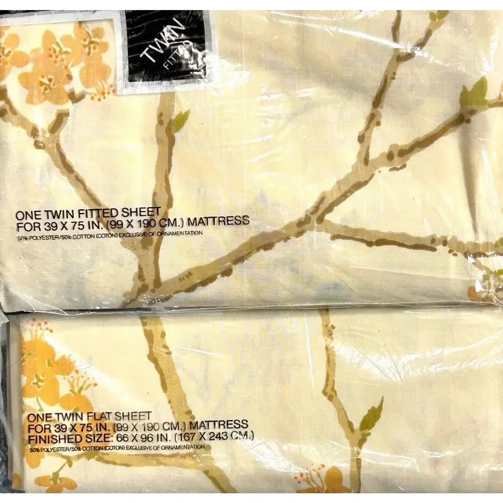 Vintage Twin Sheet Set Lady Pepperell Muslin Peach Floral Hanae Mori NOS READ